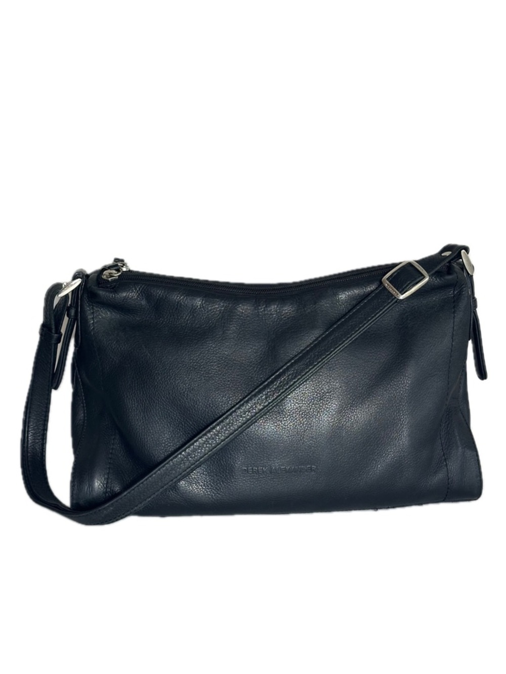 Derek Alexander Black Pebbled Leather EW Handbag Organizer Crossbody Bag Pockets